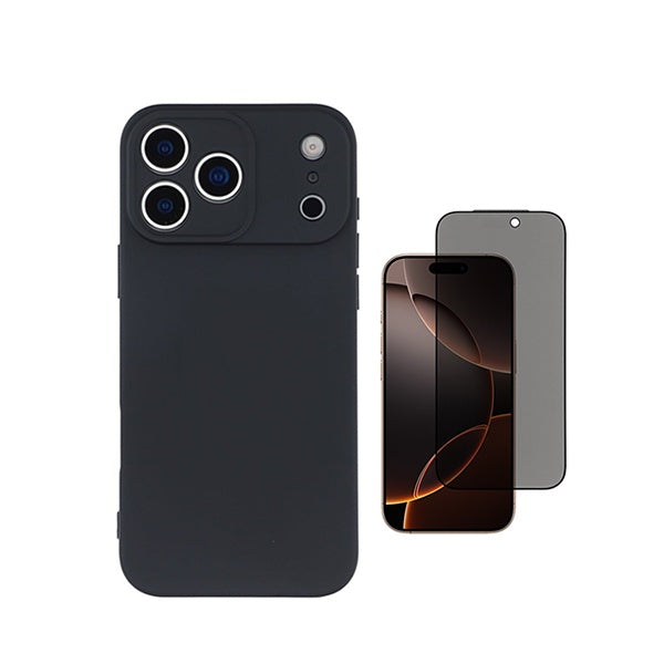 Kit Película de Vidro Temperado Privacidade + Capa Proteção Silicone GIFT4ME Para Apple iPhone 18 Pro - Preto