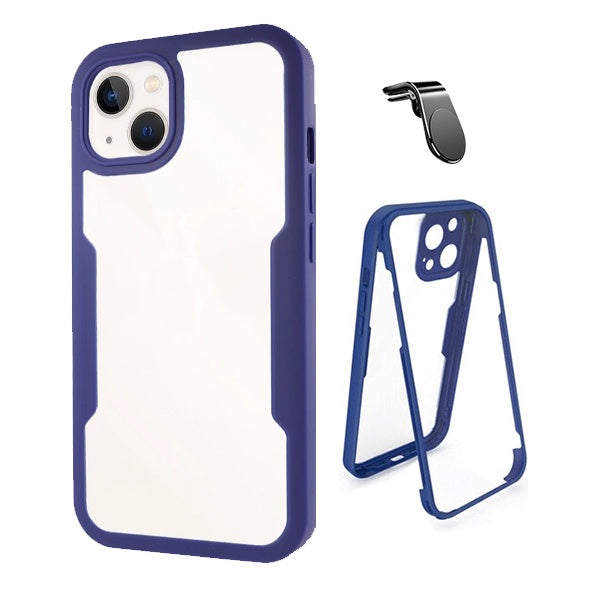 Kit Capa 360° Proteção Frente e Verso + Suporte Magnético L Gift4Me Para Apple iPhone 13 Mini - Azul Escuro