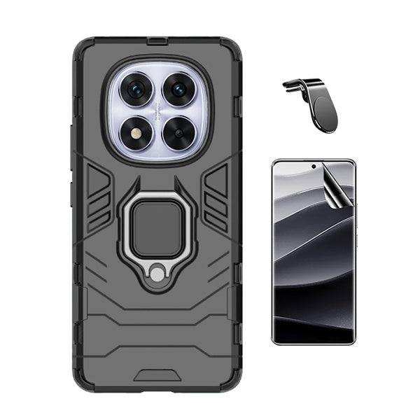 Kit Película Protectora de Hydrogel Frente + Capa de Proteção Militar Magnética + Suporte de Carro Magnético L Gift4Me Para Xiaomi Redmi Note 14 Pro - Preto