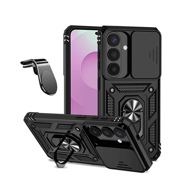 Kit Suporte de Carro Magnético L + Capa de Proteção Militar Magnética Janela Deslizante GIFT4ME Para Samsung Galaxy S26 - Preto