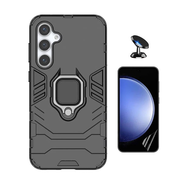 Kit Película Protectora de Hydrogel Frente + Capa de Proteção Militar Magnética + Suporte Magnético Gift4Me Para Samsung Galaxy S24 FE - Preto