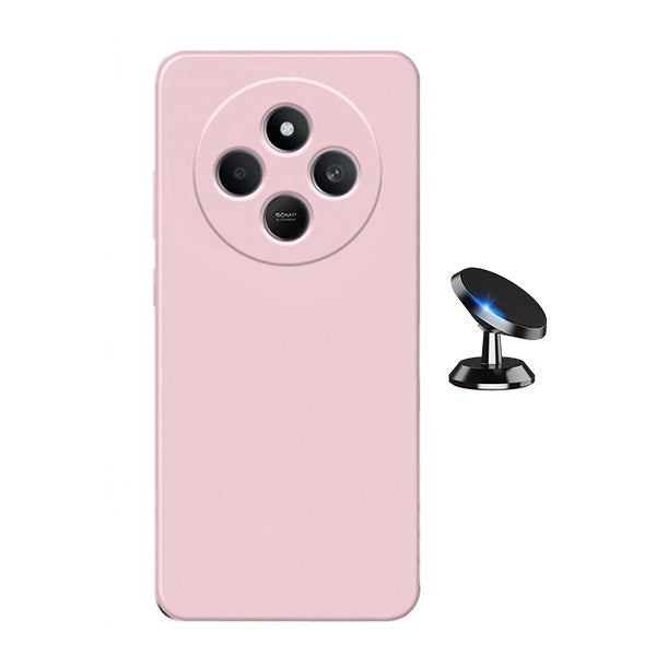 Kit Suporte Magnético + Capa Proteção Silicone Gift4Me Para Xiaomi Poco C75 - Rosa