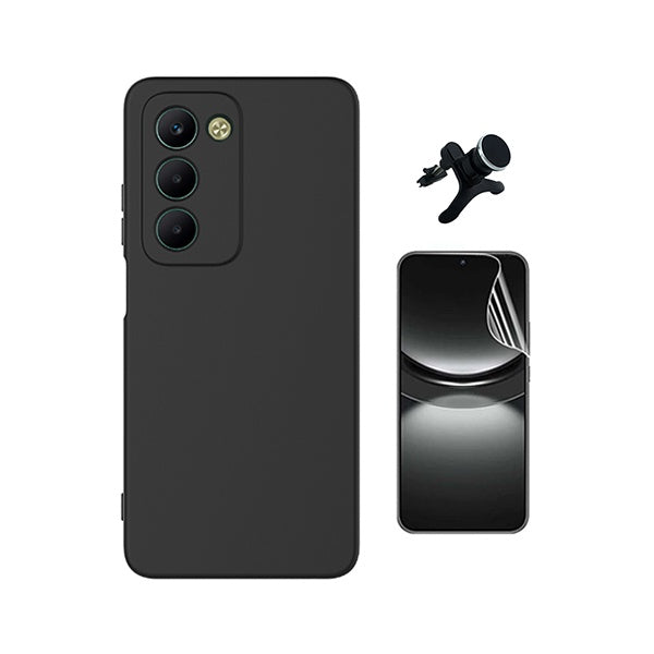 Kit Película Protectora de Hydrogel Frente + Capa Proteção Silicone + Suporte Reforçado de Carro GIFT4ME Para Xiaomi Redmi 15 - Preto