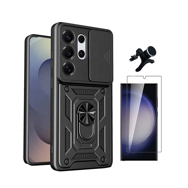 Kit Vidro Temperado Cleargorilasglass + Capa de Proteção Militar Magnética Janela + Suporte Magnético Com Pernas  GIFT4ME Para Samsung Galaxy S26 Ultra - Preto