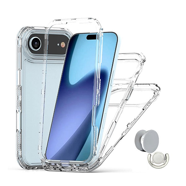 Kit Capa 360° Proteção Frente e Verso + 1 Handholder + 1 Suporte Handholder Branco GIFT4ME Para Apple iPhone 17 Air - Transparente/Branco