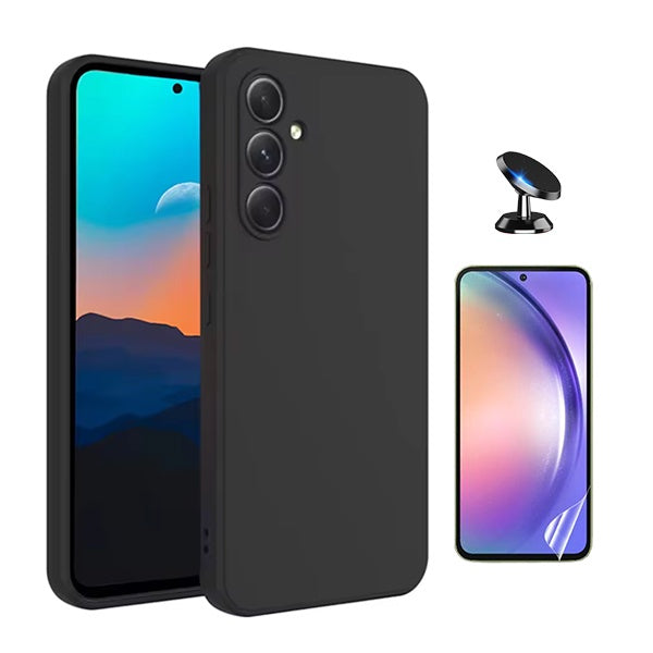 Kit Película Protectora de Hydrogel Frente + Capa Proteção Silicone + Suporte Magnético Gift4Me Para Samsung Galaxy A56 - Preto
