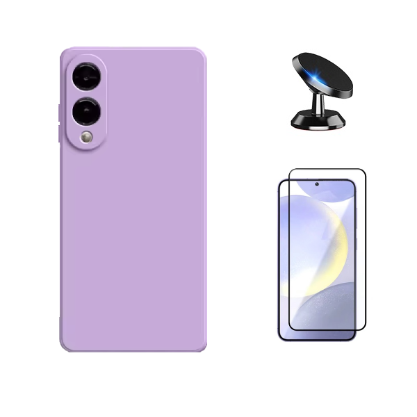 Kit Película de Vidro Temperado Gorilasglass + Capa Proteção Silicone + Suporte Magnético Gift4Me Para Samsung Galaxy S25 Edge - Roxo