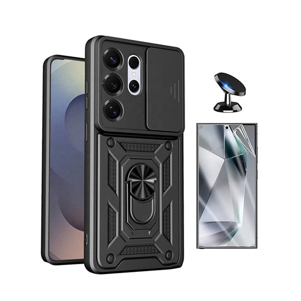 Kit Película Protectora de Hydrogel Frente + Capa de Proteção Militar Magnética Janela + Suporte Magnético GIFT4ME Para Samsung Galaxy S26 Ultra - Preto
