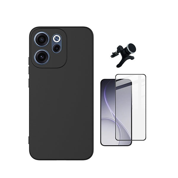 Kit Película de Vidro Temperado Gorilasglass + Capa Proteção Silicone + Suporte Reforçado de Carro GIFT4ME Para Oppo Reno15 F - Preto