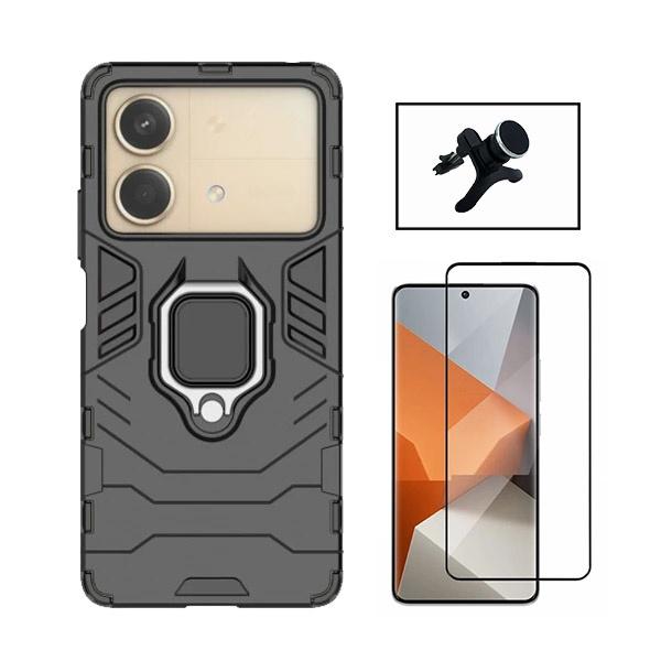 Kit Película de Vidro Temperado GOrilasGlass + Capa de Proteção Militar Magnética + Suporte Magnético Com Pernas GIFT4ME para Xiaomi Poco X6 Neo - Preto