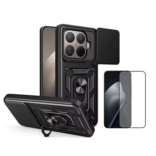 Kit Película de Vidro Temperado Gorilasglass + Capa de Proteção Militar Magnética Janela GIFT4ME Para Xiaomi 15T Pro 5G - Preto