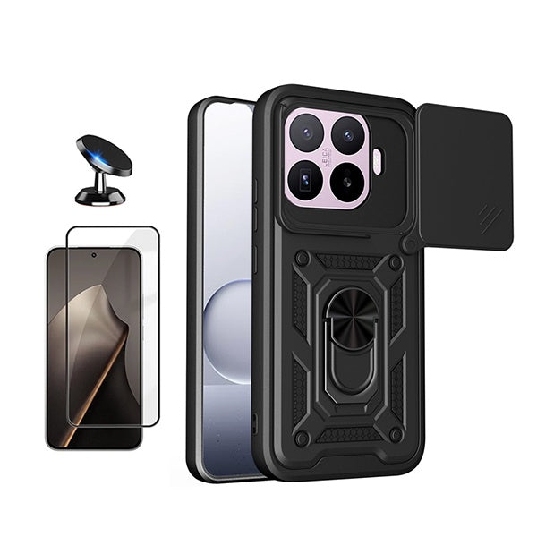 Kit Película de Vidro Temperado Gorilasglass + Capa de Proteção Militar Magnética Janela + Suporte Magnético GIFT4ME Para Xiaomi 17T 5G - Preto