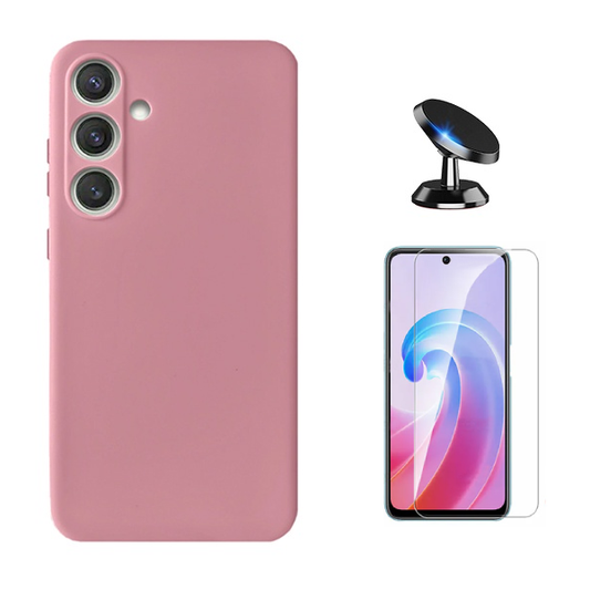 Kit Vidro Temperado Cleargorilasglass + Capa Proteção Silicone + Suporte de Carro GIFT4ME Para Samsung Galaxy A56 - Rosa