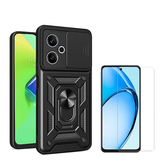 Kit Vidro Temperado Cleargorilasglass + Capa de Proteção Militar Magnética Janela GIFT4ME Compativel Com Xiaomi Redmi 13 - Preto