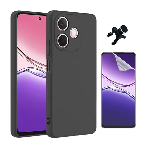 Kit Película Protectora de Hydrogel Frente + Capa Proteção Silicone + Suporte Reforçado de Carro GIFT4ME Para Oppo A5 Pro 4G - Preto