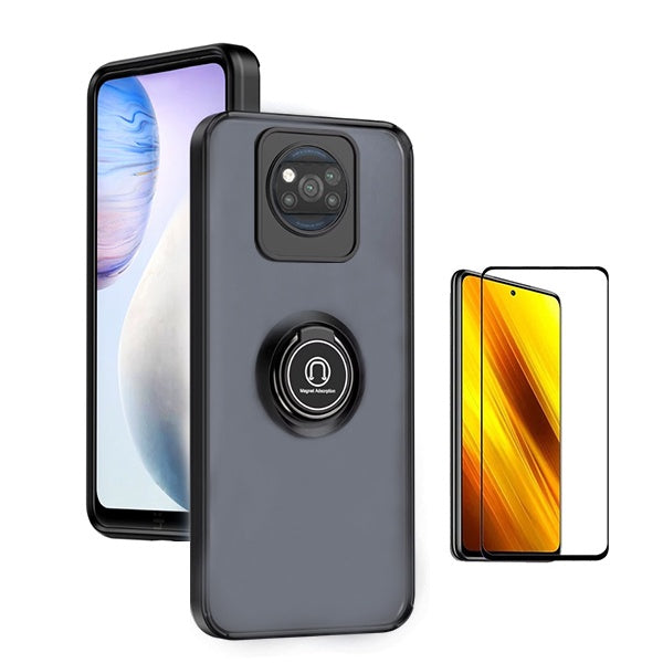 Kit Capa Anti-Impacto Clear com Anel + Vidro Temperado Gorilaglass GIFT4ME Para Xiaomi Poco X3 - Transparente/Preto