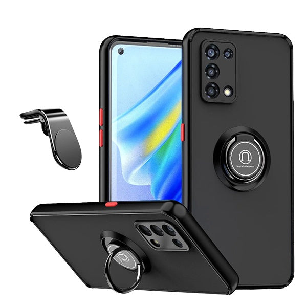 Kit Capa Anti-Impacto Clear com Anel + Suporte Magnético L GIFT4ME Para Oppo A74 5G - Transparente/Preto