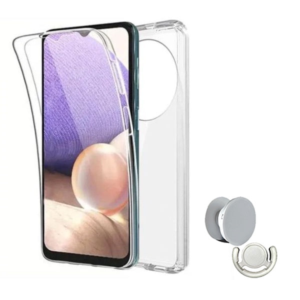 Kit Capa 360° Proteção Frente e Verso + 1 Handholder + 1 Suporte Handholder Branco Gift4Me Para Xiaomi Redmi 14R - Transparente/Branco