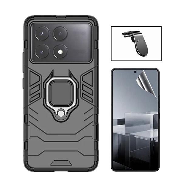 Kit Película ProtectOra de Hydrogel Frente + Capa de Proteção Militar Magnética + Suporte Magnético L GIFT4ME para Xiaomi Poco X6 Pro - Preto