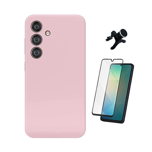 Kit Película de Vidro Temperado Gorilasglass + Capa Proteção Silicone + Suporte Reforçado de Carro GIFT4ME Para Samsung Galaxy A17 4G - Rosa