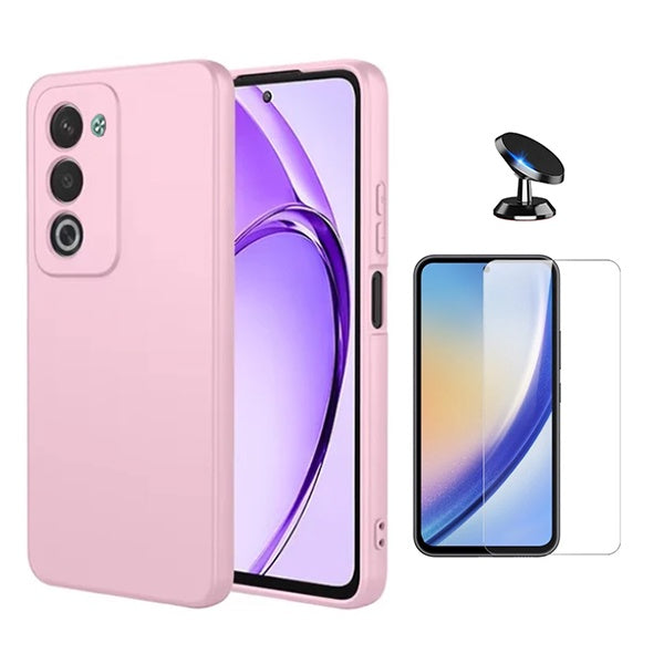 Kit Vidro Temperado Cleargorilasglass + Capa Proteção Silicone + Suporte de Carro GIFT4ME Para Oppo A5 5G - Rosa