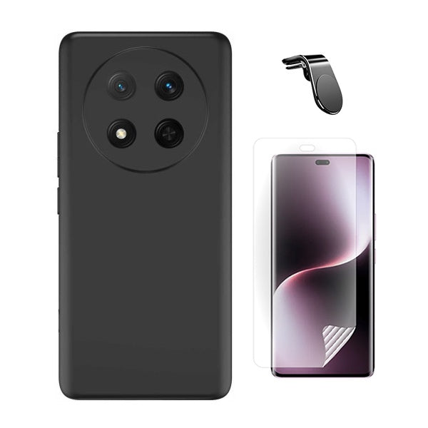 Kit Película Protectora de Hydrogel Frente + Capa Proteção Silicone + Suporte Magnético L GIFT4ME Para Honor X9c - Preto