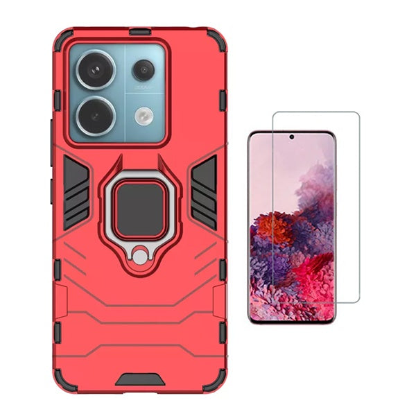 Kit Vidro Temperado Cleargorilasglass + Capa de Proteção Militar Magnética Gift4Me Para Xiaomi Redmi Note 13 - Vermelho
