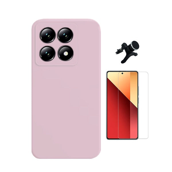 Kit Vidro Temperado Cleargorilasglass + Capa Proteção Silicone +  Suporte Reforçado de Carro Gift4Me Para Xiaomi 14T Pro - Rosa