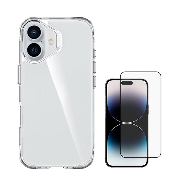 Kit Capa Traseira Super Proteção Transparente + Película de Vidro Temperado Gorilasglass GIFT4ME Compativel Com Apple iPhone 16 - Transparente