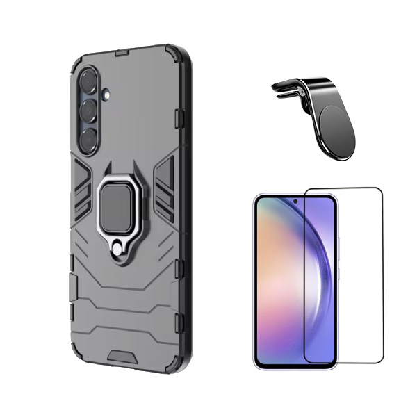 Kit Película de Vidro Temperado Gorilasglass + Capa de Proteção Militar Magnética + Suporte de Carro Magnético L GIFT4ME Para Samsung Galaxy A36 - Preto