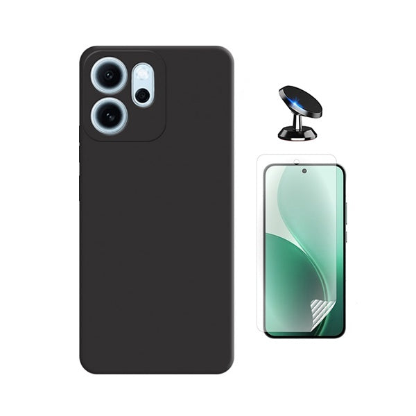 Kit Película Protectora de Hydrogel Frente + Capa Proteção Silicone + Suporte Magnético GIFT4ME Para Oppo Reno14 F 5G - Preto