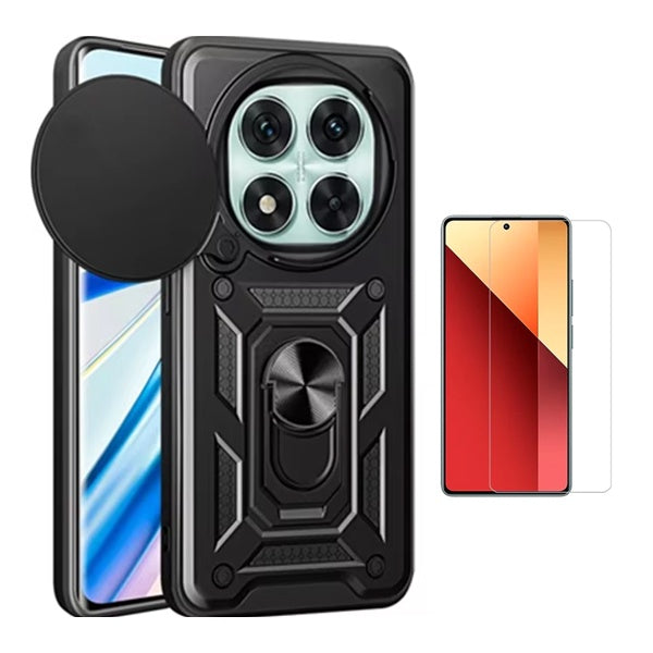 Kit Vidro Temperado Cleargorilasglass + Capa de Proteção Militar Magnética Janela Gift4Me Para Xiaomi Redmi Note 14 Pro 5G - Preto