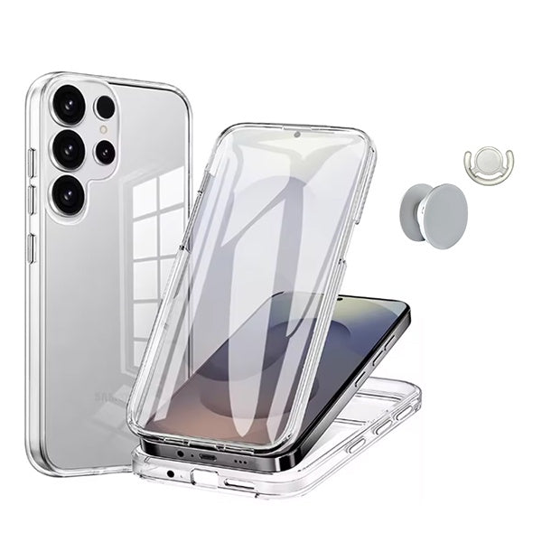 Kit Capa 360° Proteção Frente e Verso + 1 Handholder + 1 Suporte Handholder Branco GIFT4ME Para Samsung Galaxy S26 Ultra - Transparente/Branco