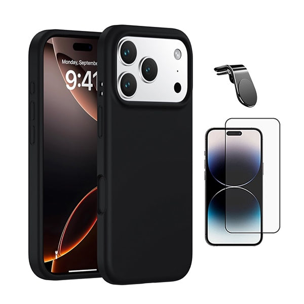 Kit Película de Vidro Temperado Gorilasglass + Capa Proteção Silicone + Suporte Magnético L GIFT4ME Para Apple iPhone 17 Pro - Preto