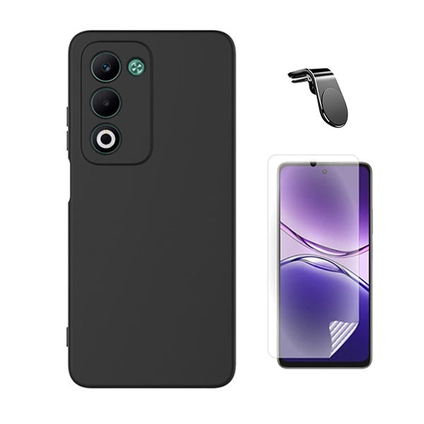 Kit Película Protectora de Hydrogel Frente + Capa Proteção Silicone + Suporte Magnético L GIFT4ME Para Oppo A5 4G - Preto
