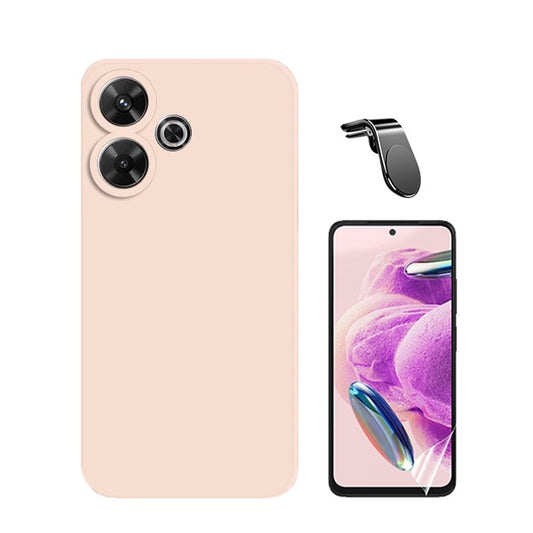 Kit Película Protectora de Hydrogel Frente + Capa Proteção Traseira Silicone + Suporte Magnético L GIFT4ME Compativel Com Xiaomi Redmi 13 - Rosa