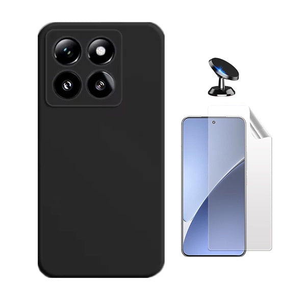 Kit Película Protectora de Hydrogel Frente + Capa Proteção Silicone + Suporte Magnético Gift4Me Para Xiaomi 15 - Preto