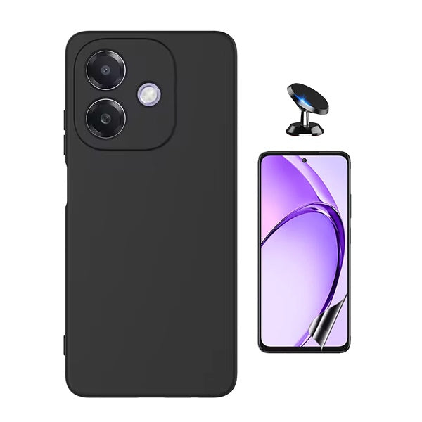 Kit Película Protectora de Hydrogel Frente + Capa Proteção Silicone + Suporte Magnético Gift4Me Para Oppo A40 - Preto