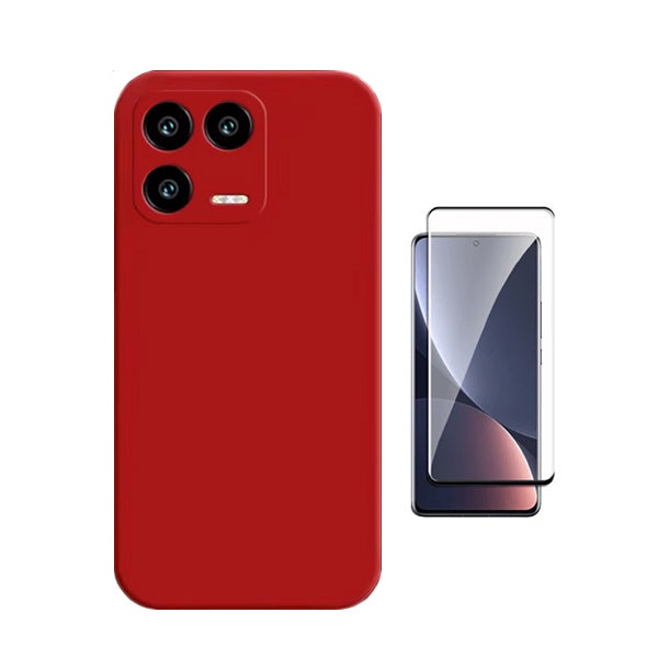 Kit Película de Vidro Temperado Gorilasglass Curvado + Capa Proteção Silicone Gift4Me Para Xiaomi 13 Pro - Vermelha