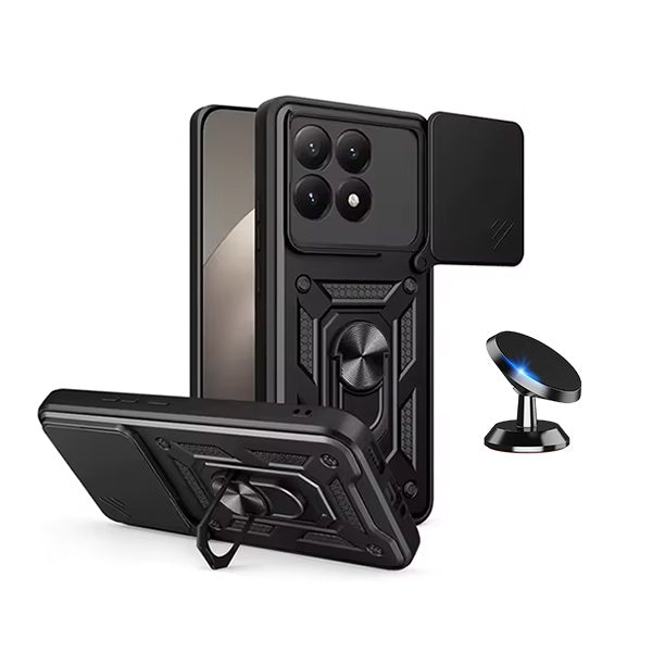 Kit Suporte Magnético + Capa de Proteção Militar Magnética Janela Deslizante GIFT4ME Para Xiaomi 15T 5G - Preto
