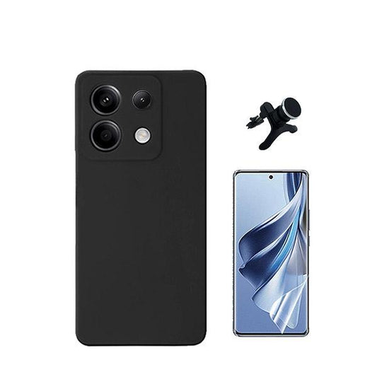 Kit Película Protectora de Hydrogel Frente + Capa Proteção Traseira Silicone + Suporte Reforçado de Carro GIFT4ME Compativel Com Xiaomi Redmi Note 13 Pro 4G - Preto