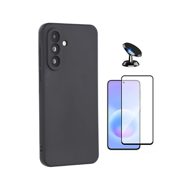 Kit Película de Vidro Temperado Gorilasglass + Capa Proteção Silicone + Suporte Magnético GIFT4ME Para Samsung Galaxy A27 5G - Preto