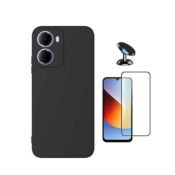 Kit Película de Vidro Temperado Gorilasglass + Capa Proteção Silicone + Suporte Magnético GIFT4ME Para Xiaomi Redmi 15a 5G - Preto