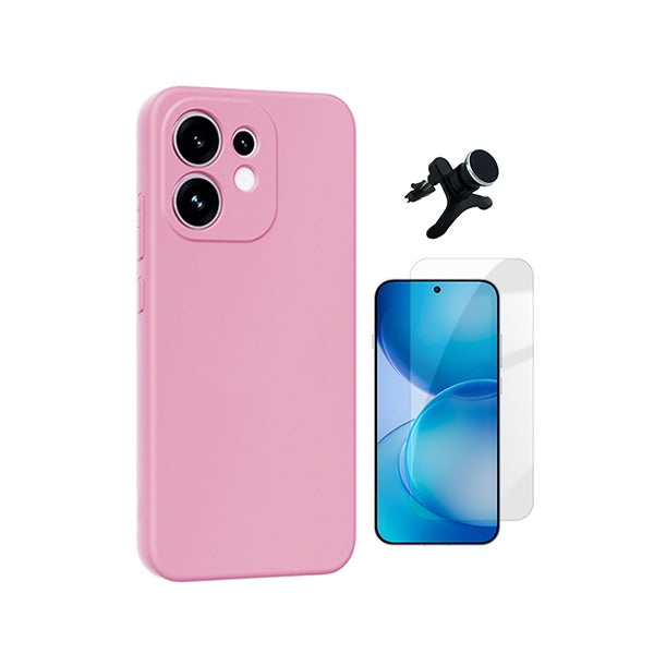 Kit Vidro Temperado Cleargorilasglass + Capa Proteção Silicone +  Suporte Reforçado de Carro GIFT4ME Para Oppo Reno16 - Rosa