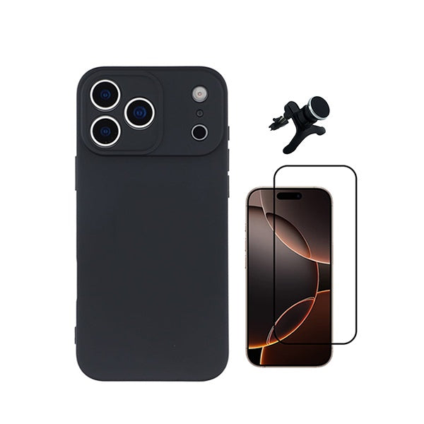 Kit Película de Vidro Temperado Gorilasglass + Capa Proteção Silicone + Suporte Reforçado de Carro GIFT4ME Para Apple iPhone 18 Pro Max - Preto