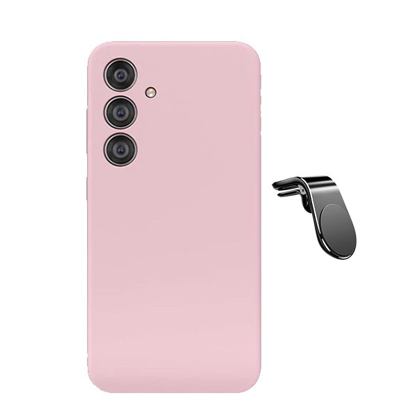Kit Suporte de Carro Magnético L + Capa Proteção Silicone Gift4Me Para Samsung Galaxy S25 - Rosa