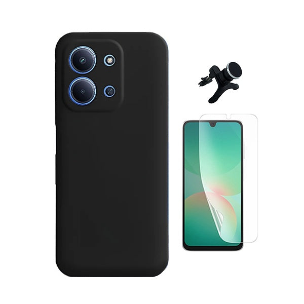Kit Película Protectora de Hydrogel Frente + Capa Proteção Silicone + Suporte Reforçado de Carro GIFT4ME Para Xiaomi Poco C85 - Preto