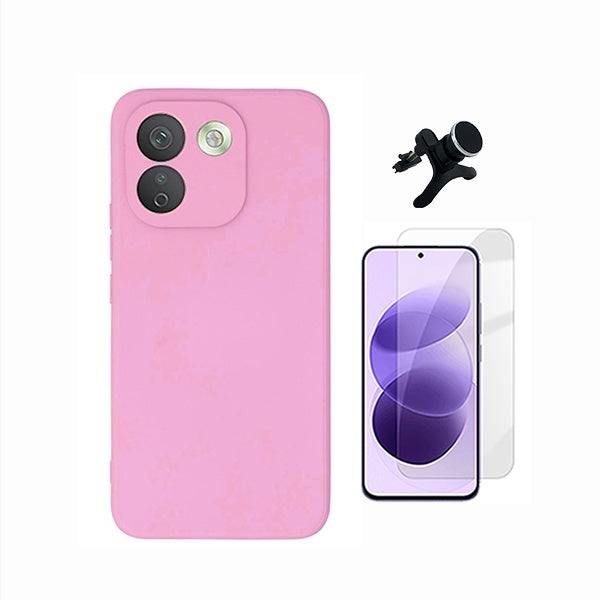 Kit Vidro Temperado Cleargorilasglass + Capa Proteção Silicone +  Suporte Reforçado de Carro GIFT4ME Para Xiaomi Redmi Note 17 Pro Max 5G - Rosa