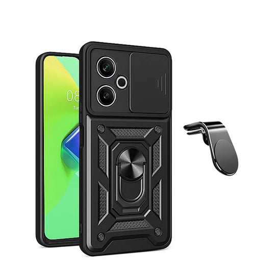 Kit Suporte de Carro Magnético L + Capa de Proteção Militar Magnética Janela Deslizante GIFT4ME Compativel Com Xiaomi Redmi 13 5G - Preto