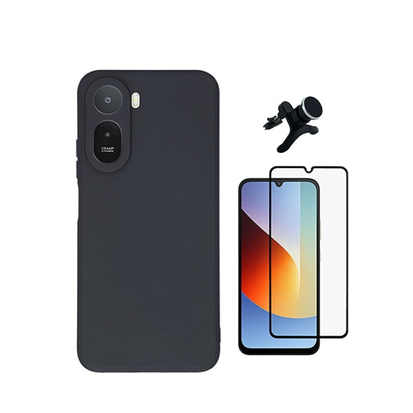 Kit Película de Vidro Temperado Gorilasglass + Capa Proteção Silicone + Suporte Reforçado de Carro GIFT4ME Para Xiaomi Redmi A7 Pro 4G - Preto